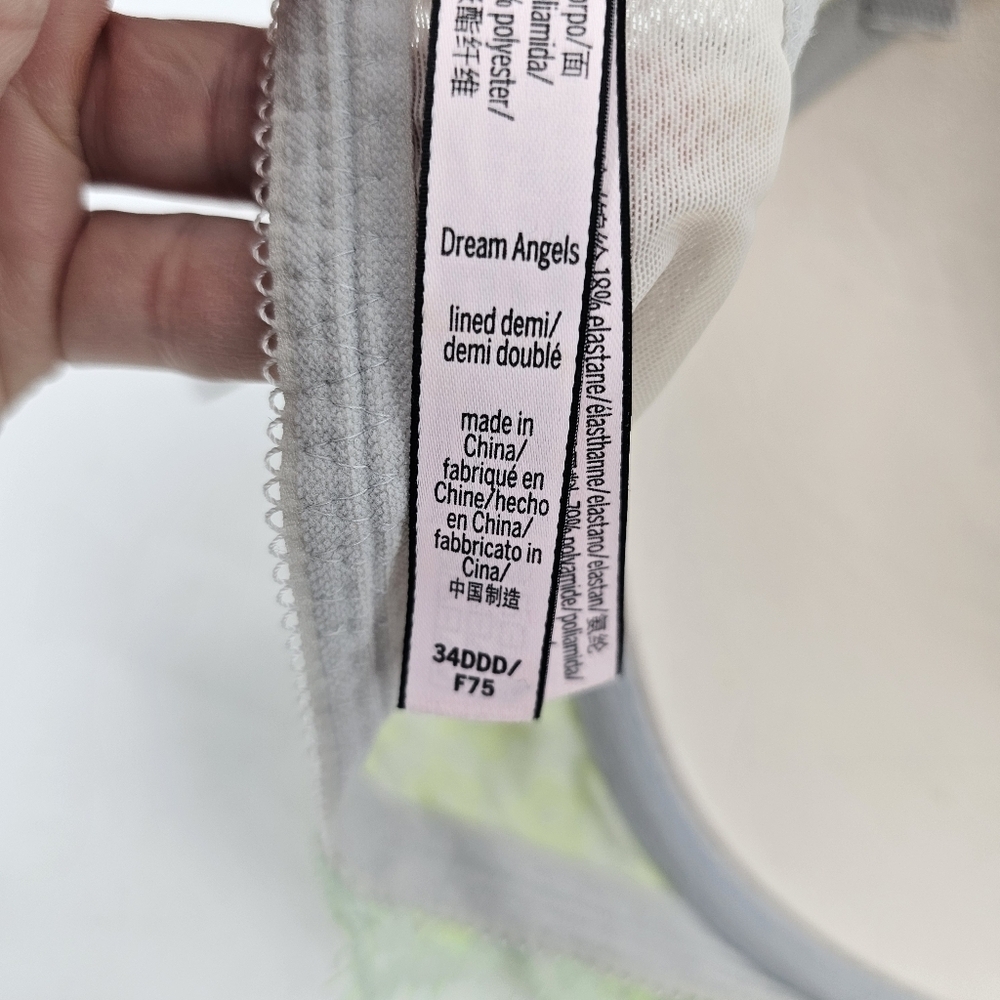 Victorias Secret Dream Angels Lined Demi Gray Lime Lace Bra Womens Size 34DDD - Picture 7 of 7